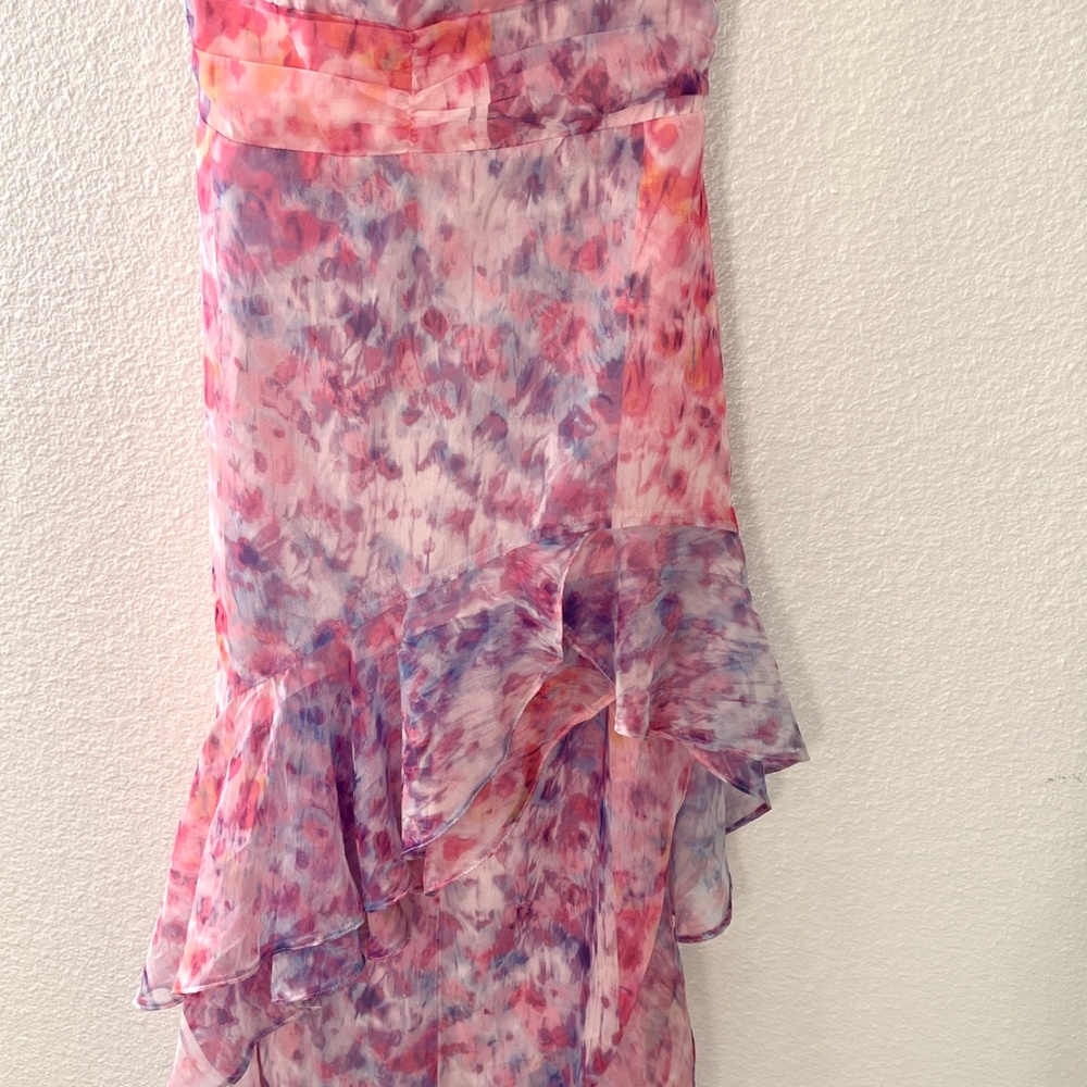 Amanda Uprichard Pink Lavender Watercolor High-Low Halter Dress - Picture 3 of 8